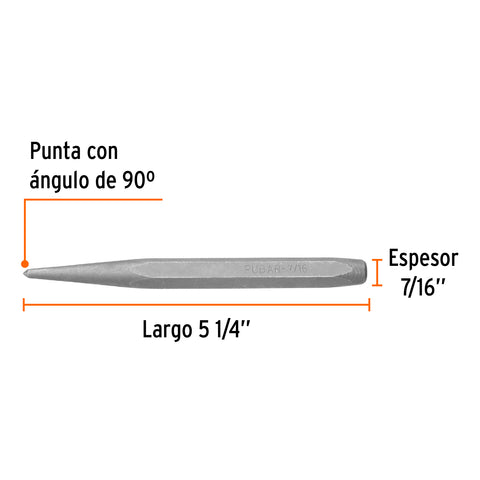 Punzón 7/16' para barrenar, largo 5-1/4', Truper | PUBAR-7/16 | 12221