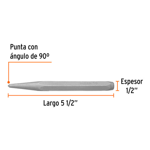 Punzón 1/2' para barrenar, largo 5-1/2', Truper | PUBAR-1/2 | 12222