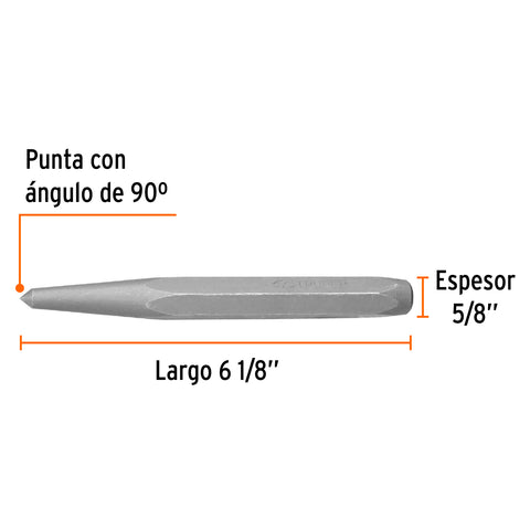 Punzón 5/8' para barrenar, largo 6-1/8', Truper | PUBAR-5/8 | 12223