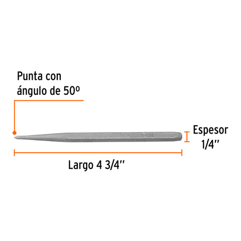 Punzón 1/4' para marcar, largo 4-3/4', Truper | PUMAR-1/4 | 12224