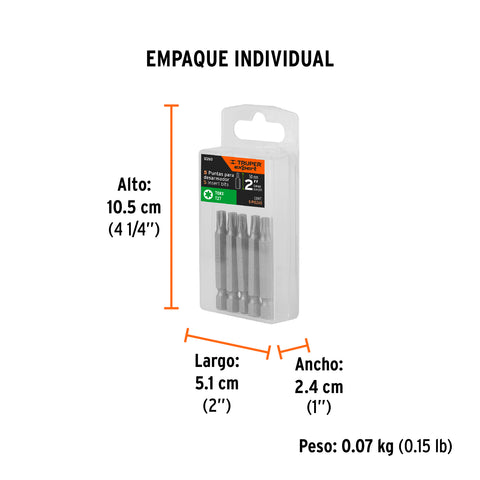 Estuche con 5 puntas torx T27 largo 2', Truper Expert | PUDE-5227 | 12260