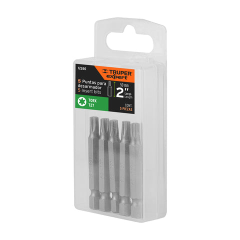 Estuche con 5 puntas torx T27 largo 2', Truper Expert | PUDE-5227 | 12260