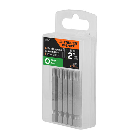 Estuche con 5 puntas torx T40 largo 2', Truper Expert | PUDE-5240 | 12262