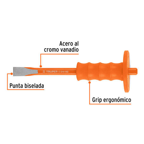 Cincel de corte frío 3/4 x 10' con grip, Truper | C-3/4X10G | 12275