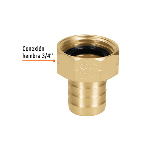Conector 3/4' hembra de latón sólido para manguera, Truper | CF-3/4B | 12286