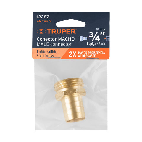 Conector 3/4' macho de latón sólido para manguera, Truper | CM-3/4B | 12287