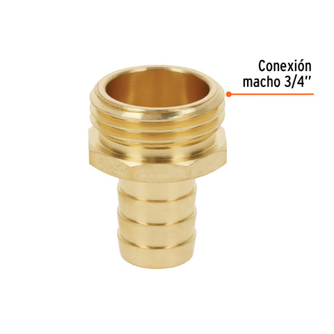 Conector 5/8' macho de latón sólido para manguera, Truper | CM-5/8B | 12289