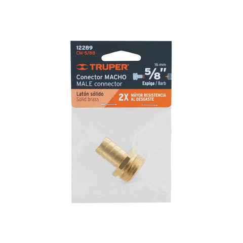 Conector 5/8' macho de latón sólido para manguera, Truper | CM-5/8B | 12289
