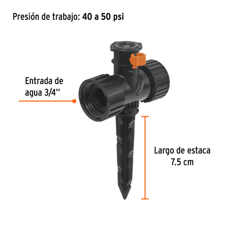 Mini aspersor plástico, dos vias, irrigacion 360°, TRUPER | ASMI-360 | 12297