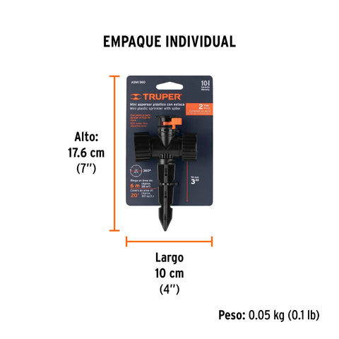Mini aspersor plástico, dos vias, irrigacion 360°, TRUPER | ASMI-360 | 12297