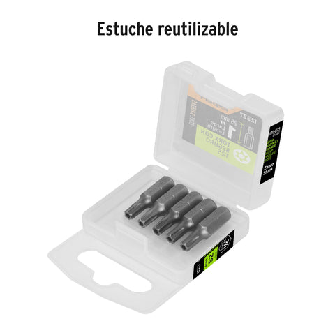 Estuche con 5 puntas torx T25 con seguro largo 1', Expert | PUDE-6125 | 12327