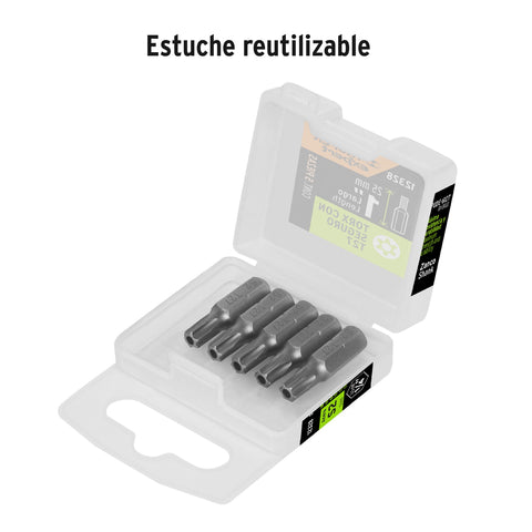 Estuche con 5 puntas torx T27 con seguro largo 1', Expert | PUDE-6127 | 12328