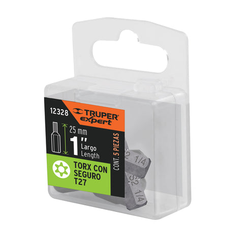 Estuche con 5 puntas torx T27 con seguro largo 1', Expert | PUDE-6127 | 12328