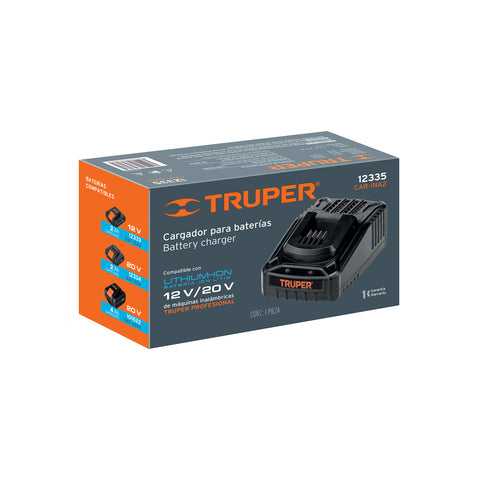 Cargador de baterías de ion litio de 12 y 20 V, TRUPER PRO | CAR-INA2 | 12335