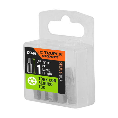 Estuche con 5 puntas torx T30 con seguro largo 1', Expert | PUDE-6130 | 12346