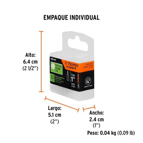 Estuche con 5 puntas torx T40 con seguro largo 1', Expert | PUDE-6140 | 12354