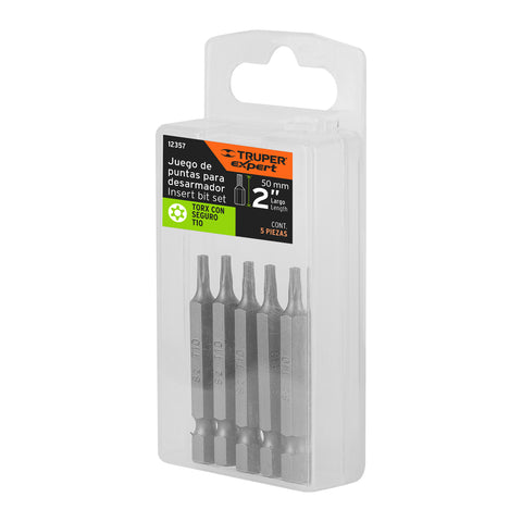 Estuche con 5 puntas torx T10 con seguro largo 2', Expert | PUDE-6210 | 12357