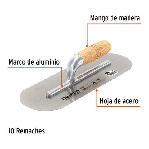 Llana canto redondo 14' x 5' con mango de madera, Truper | LLA-14 | 12397