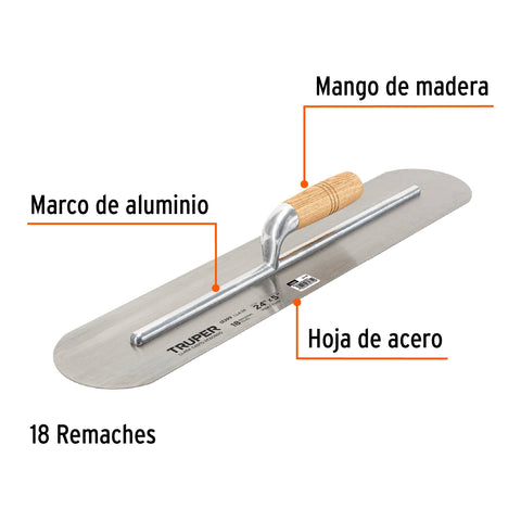 Llana canto redondo 24' x 5' con mango de madera, Truper | LLA-24 | 12399