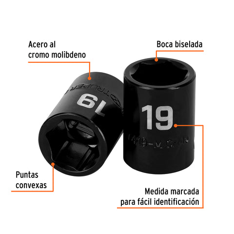 Dado cuadro 1/2' de impacto 6 puntas de 19 mm, Truper | D-7419-M | 12419