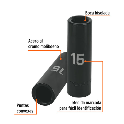 Dado largo cuadro 1/2' de impacto 6 puntas de 15 mm, Truper | D-7315-ML | 12427