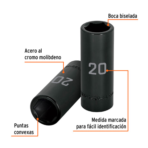Dado largo cuadro 1/2' de impacto 6 puntas de 20 mm, Truper | D-7320-ML | 12432