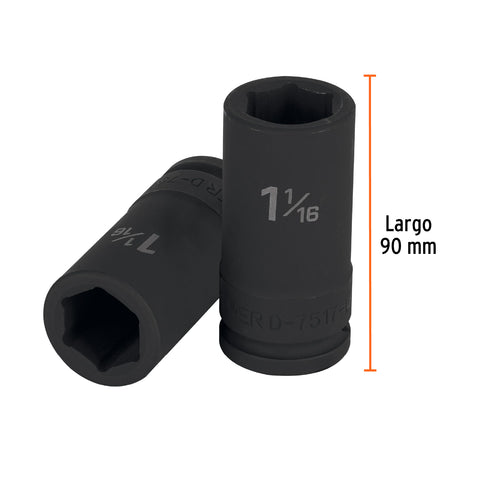 Dado largo de impacto de 1-1/16', 6 puntas, cuadro 3/4' | D-7517-L | 12435