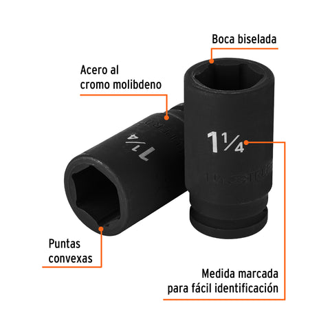 Dado largo de impacto de 1-1/4', 6 puntas, cuadro 3/4' | D-7520-L | 12438