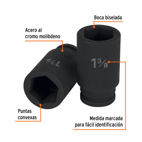 Dado largo de impacto de 1-3/8', 6 puntas, cuadro 3/4' | D-7522-L | 12440