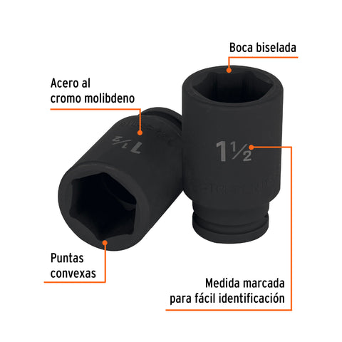 Dado largo de impacto de 1-1/2', 6 puntas, cuadro 3/4' | D-7524-L | 12442