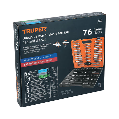 Juego de 76 piezas de machuelos y tarrajas, Truper | J-MATA-76 | 12443