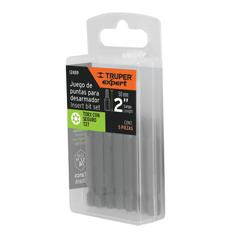 Estuche con 5 puntas torx T27 con seguro largo 2', Expert | PUDE-6227 | 12459