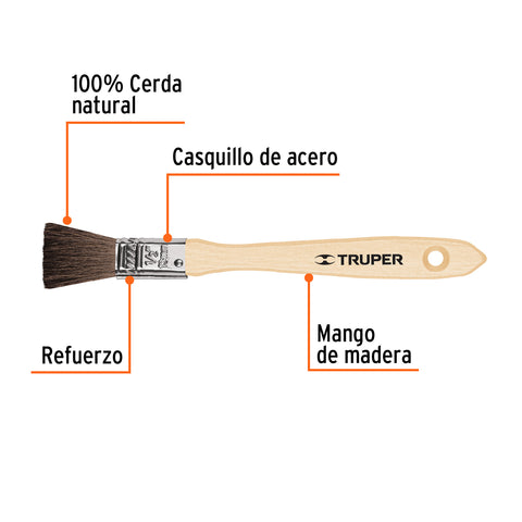 Brocha pelo de camello de 1/2' con mango de madera, TRUPER | BRT-1/2C | 12465