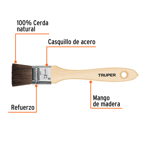 Brocha pelo de camello de 1' con mango de madera, TRUPER | BRT-1C | 12466
