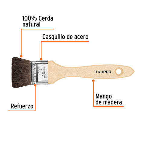 Brocha pelo de camello de 1-1/2' con mango de madera, TRUPER | BRT-1-1/2C | 12467