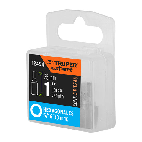 Estuche con 5 puntas hexagonales de 5/16mm largo 1', Expert | PUDE-7131 | 12494