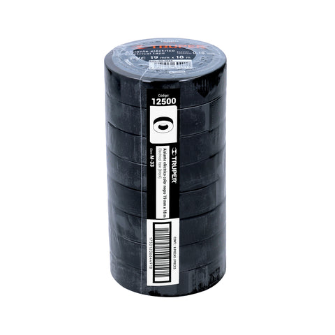 Cinta de aislar de 18 m x 19 mm, negra, Truper | M-33 | 12500