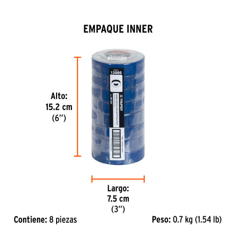Cinta de aislar de 18 m x 19 mm, azul, Truper | M-33Z | 12505
