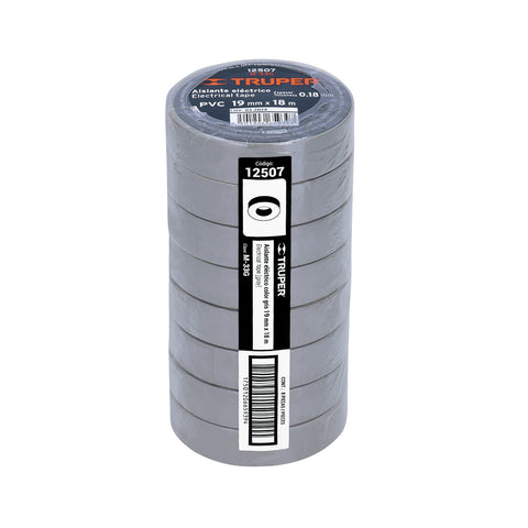 Cinta de aislar de 18 m x 19 mm, gris, Truper | M-33G | 12507