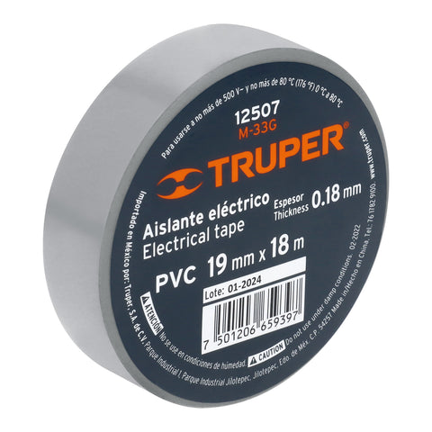 Cinta de aislar de 18 m x 19 mm, gris, Truper | M-33G | 12507