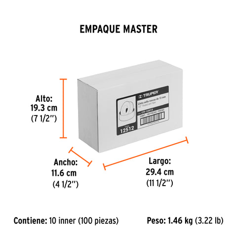 Cinta sella roscas 1/2' x 13m, uso general, TRUPER | CTF-1/2X13 | 12512