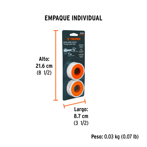 Blíster con 2 cintas sella roscas 1/2' x 7m, uso general | CTF-1/2B | 12522