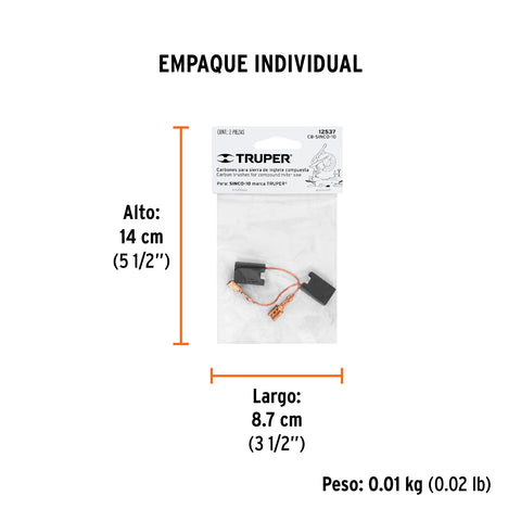 Bolsa con 2 carbones de repuesto para SINCO-10, TRUPER | CB-SINCO-10 | 12537