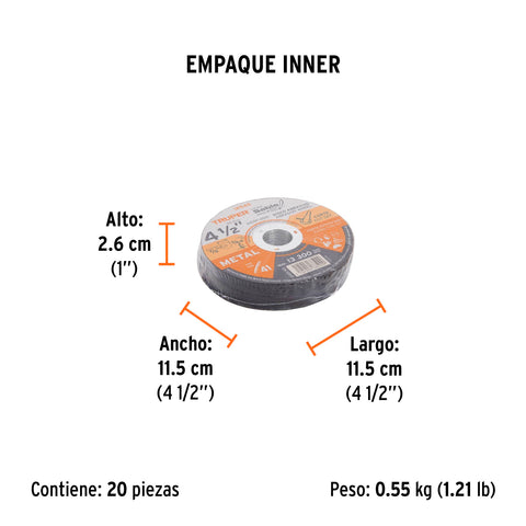 Disco Tipo 41 de 4-1/2' x 1 mm corte fino de metal, Sable | DICOF-4510 | 12545