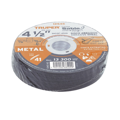 Disco Tipo 41 de 4-1/2' x 1 mm corte fino de metal, Sable | DICOF-4510 | 12545