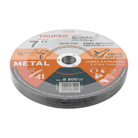 Disco Tipo 41 de 7' x 1.5 mm corte fino de metal, Sable | DICOF-7015 | 12546