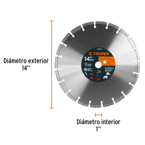 Disco de diamante de 14' x 2.8 mm, corte ladrillo y concreto | DID-3140C | 12548