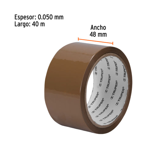 Cinta de empaque 48 mm x 40 m canela, Truper | CCA-40 | 12550