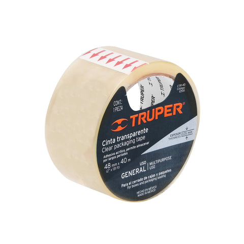 Cinta de empaque 48 mm x 40 m transparente, Truper | CTR-40 | 12551
