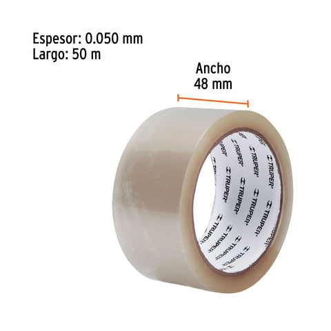 Cinta de empaque 48 mm x 50 m transparente, Truper | CTR-50 | 12555